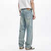 Men's Casual Loose Straight Cut Blue Denim Jeans Autumn Wash Breathable Washable Features Mid Waist