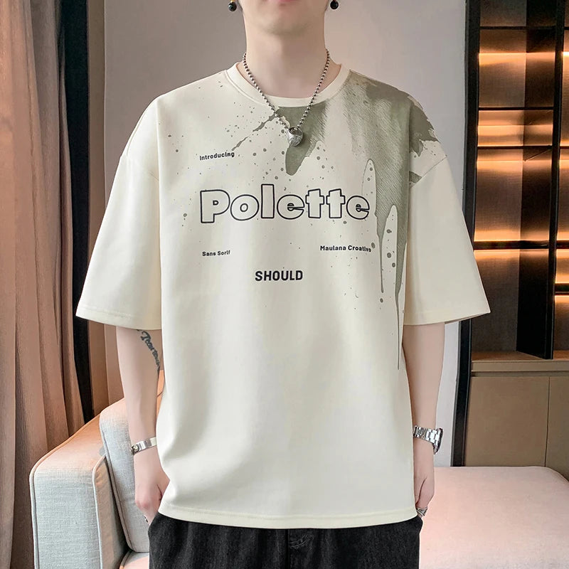 ANSZKTN New Summer Men Loose Clothing Student Short Sleeve T-shirt Pure Cotton Ice Silk Top Round Neck Half Sleeve T-shirt