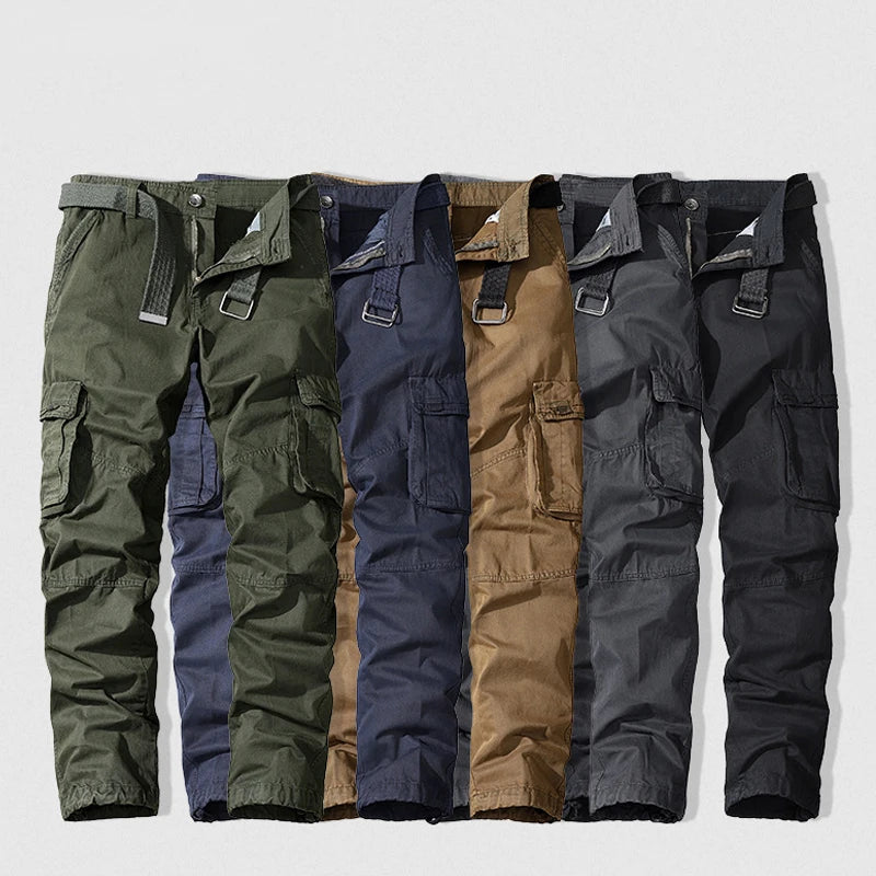 New Casual Straight Fit Cargo Pants for Man Cotton Relaxed Fit Cargo Pants Multi Pockets Outfit Regular Cargo Trousers Men