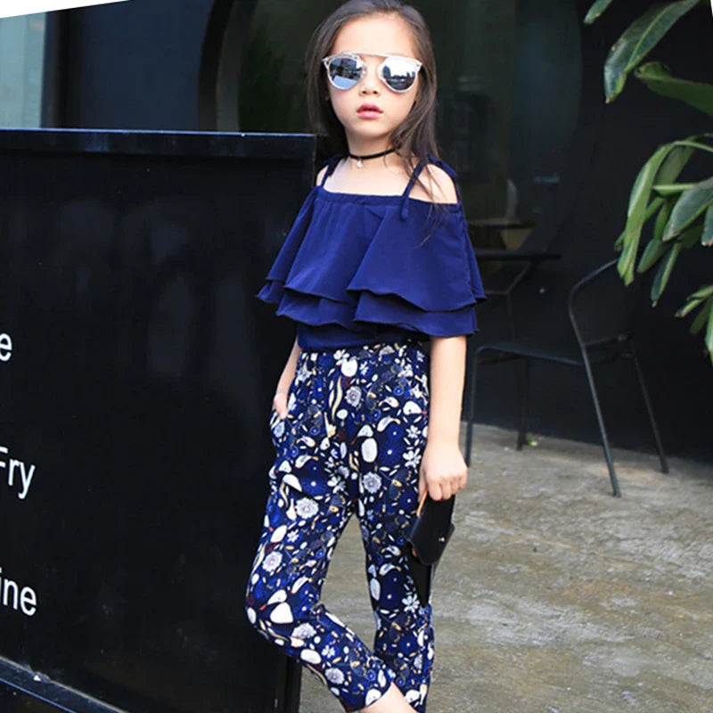 Girls Flower Chiffon Clothing Set