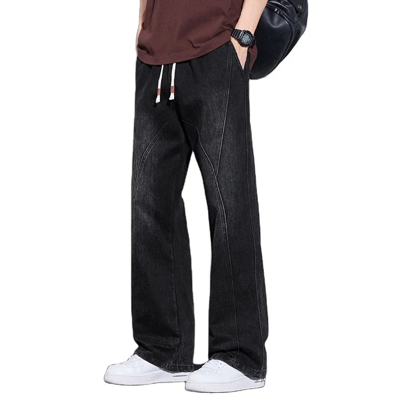 High Quality Hipster All-Flared Elasticated Denim Mopping Pants Loose and Customizable Jeans
