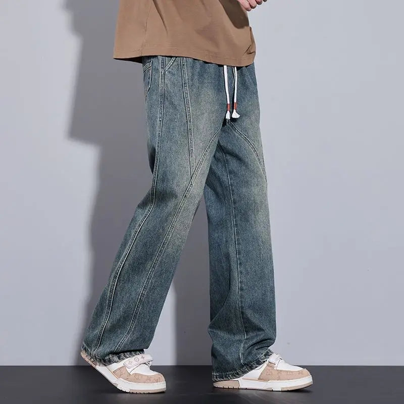 High Quality Hipster All-Flared Elasticated Denim Mopping Pants Loose and Customizable Jeans