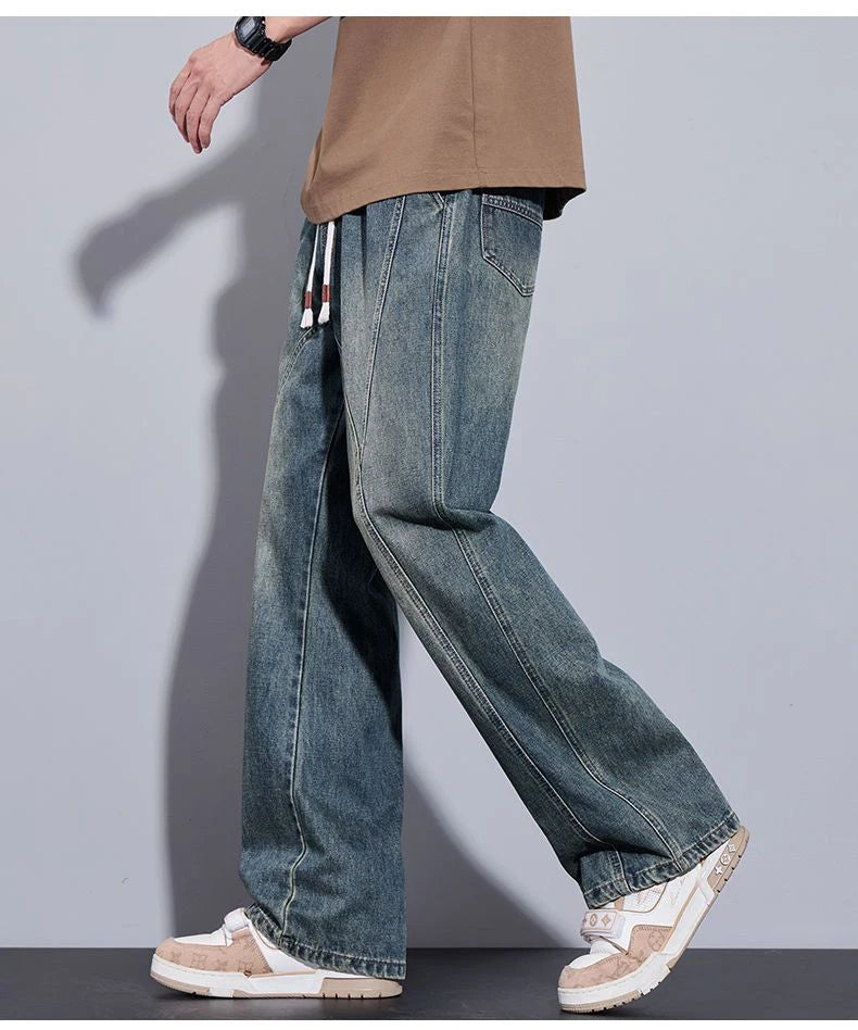 High Quality Hipster All-Flared Elasticated Denim Mopping Pants Loose and Customizable Jeans
