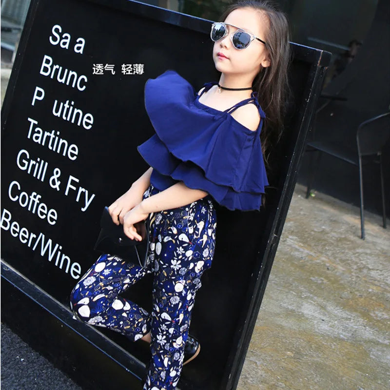 Girls Flower Chiffon Clothing Set