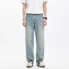 Men's Casual Loose Straight Cut Blue Denim Jeans Autumn Wash Breathable Washable Features Mid Waist