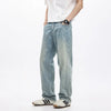 Men's Casual Loose Straight Cut Blue Denim Jeans Autumn Wash Breathable Washable Features Mid Waist