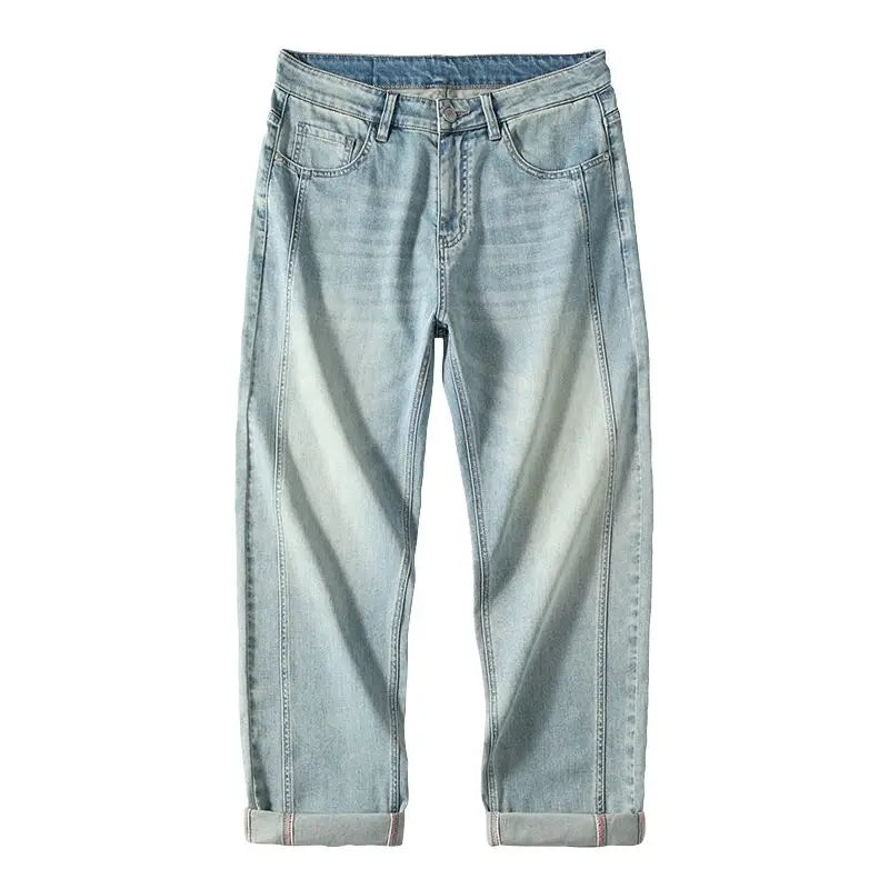 Men's Casual Loose Straight Cut Blue Denim Jeans Autumn Wash Breathable Washable Features Mid Waist