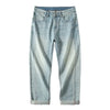 Men's Casual Loose Straight Cut Blue Denim Jeans Autumn Wash Breathable Washable Features Mid Waist