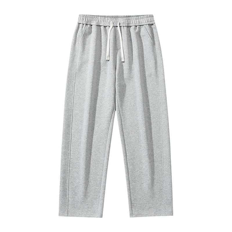 ANSZKTN Heavyweight Cotton Belted Men Straight Leg Long Loose and Wide Leg Wide-Foot Dragging Ground Pants