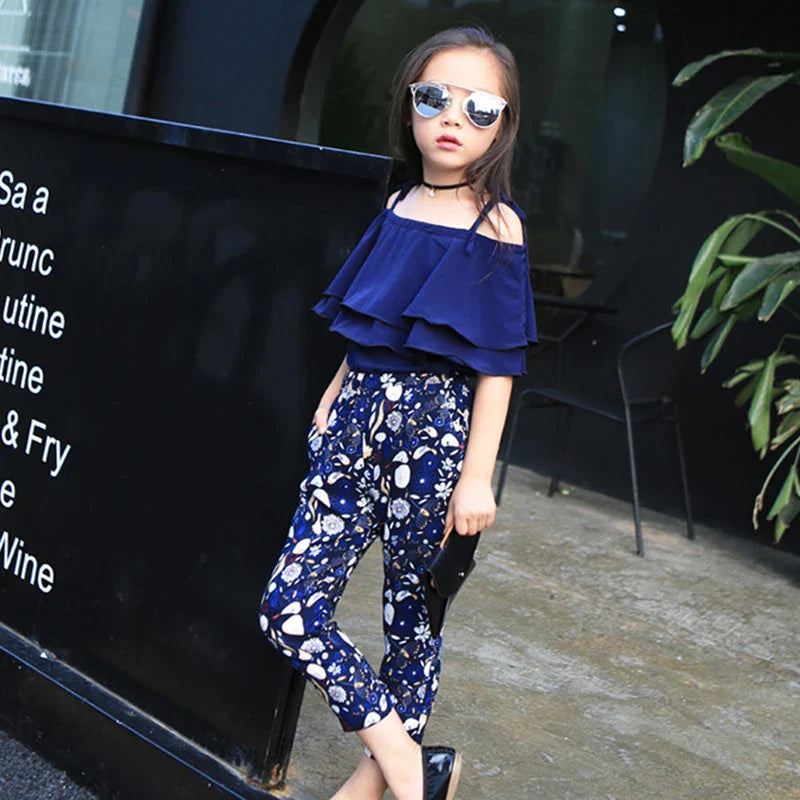 Girls Flower Chiffon Clothing Set