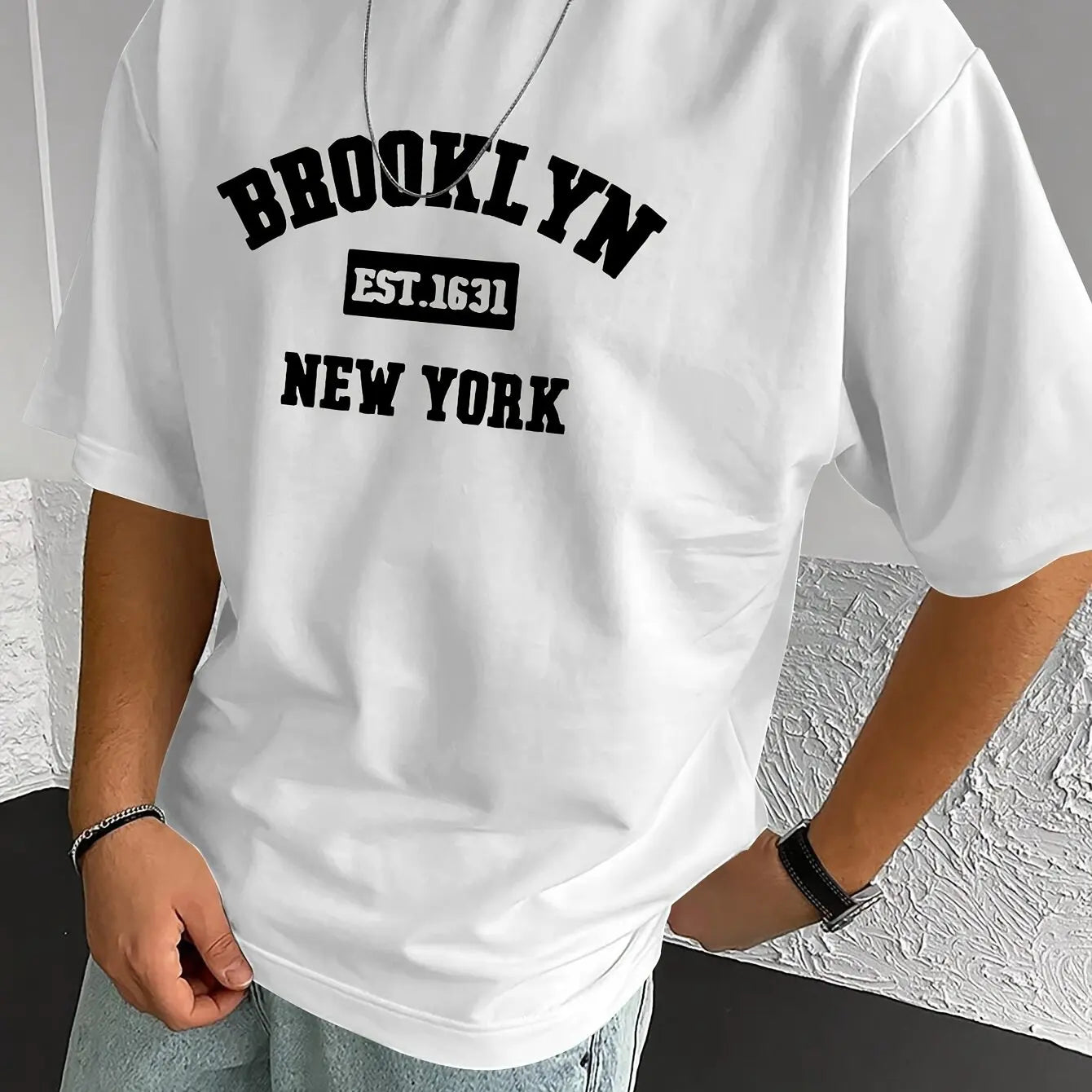 Men's summer 100% pure cotton fashionable casual loose sports Brooklyn pattern printed round neck short sleeved T-shirt top