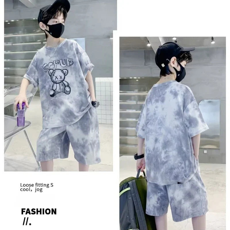 Boy Cartoon Bear Clothes Top Bottom Set