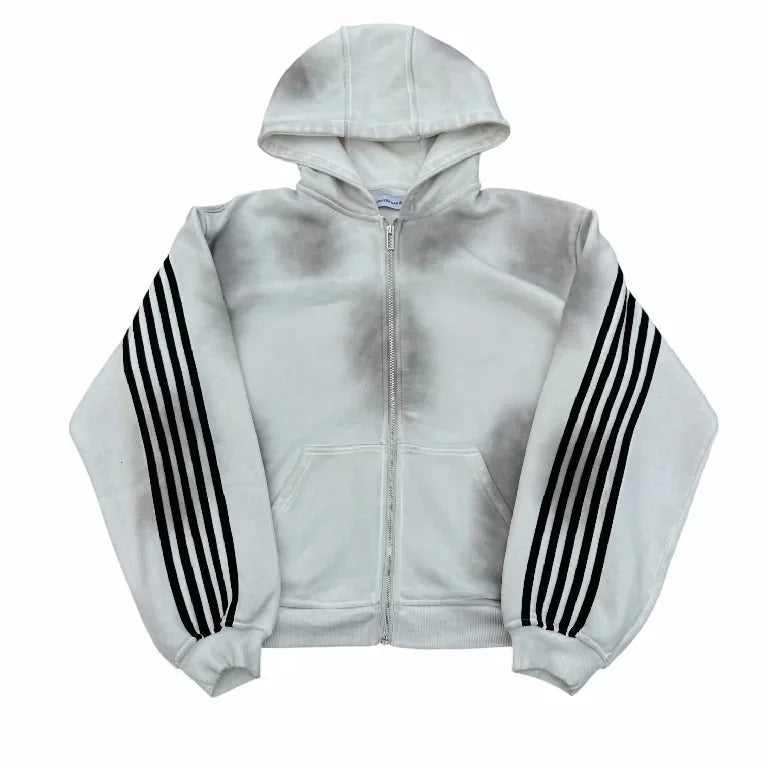 HCW Striped Zipper Hoodie Sweatpants Two Piece Set Y2K Sportswear Mens Letter Stripe Embroidery Oversized Sweatshirt Pants Set