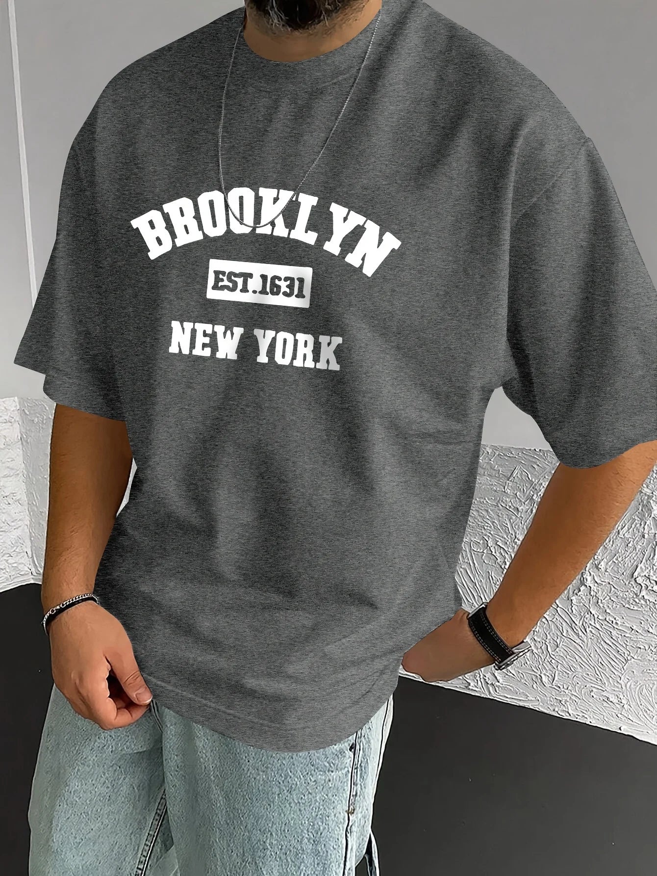 Men's summer 100% pure cotton fashionable casual loose sports Brooklyn pattern printed round neck short sleeved T-shirt top