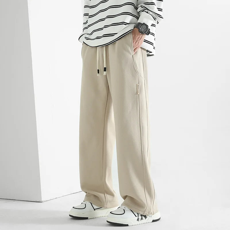 Loose Fit Joggers for Men Straight Wide Leg Pants Casual Drawstring Trousers Men Soft Comfortable Spring Fall Pants