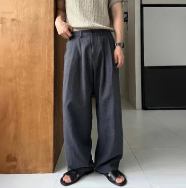 Linen Thin Casual Pants Men Summer New Sle Japanese Lazy Loose Drape Simple Pure Color Straight Leg Pants Breathable