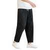 New Cotton Linen Mens Pants Casual Solid Color Breathable Streetwear Loose Straight Drawstring Baggy Lightweight Sport Pants
