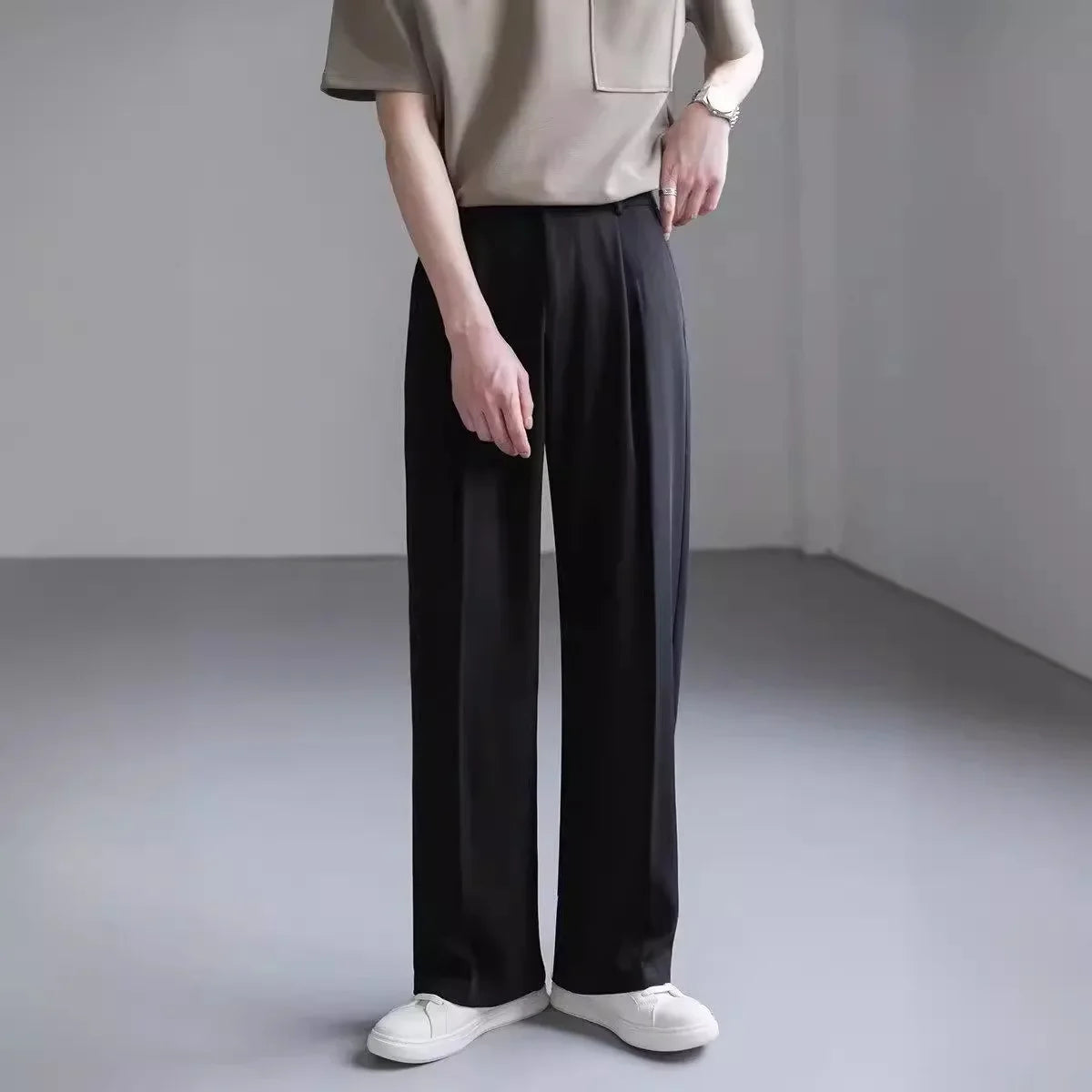 Summer New British Men Suit Pants Solid Oversize Business Casual Wide Leg Straight Trousers Japan Korean Fashion Y2k Streetwear