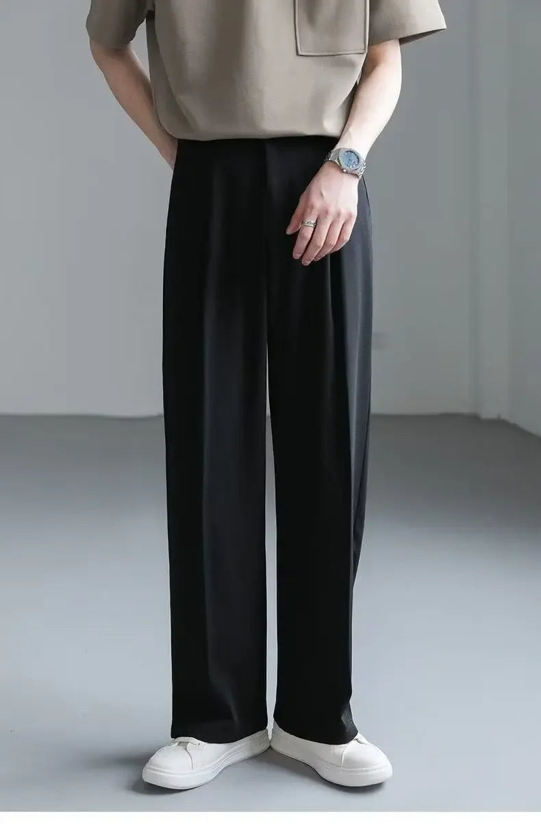 Summer New British Men Suit Pants Solid Oversize Business Casual Wide Leg Straight Trousers Japan Korean Fashion Y2k Streetwear