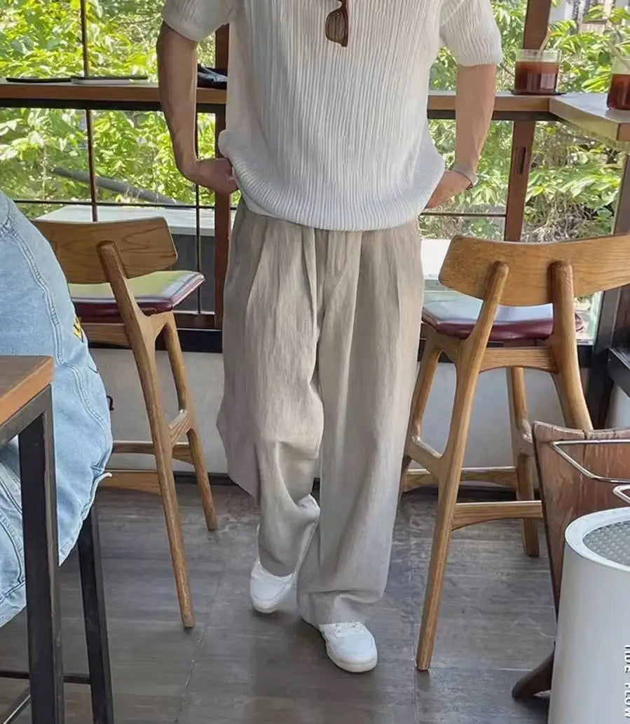 Linen Thin Casual Pants Men Summer New Sle Japanese Lazy Loose Drape Simple Pure Color Straight Leg Pants Breathable