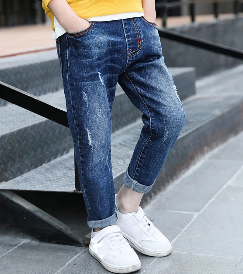 IENENS Kids Boy's Jeans Young Casual Trousers 4-11 Years Children Denim Long Pants Elastic Waist Pants Spring Autumn Slim Jean