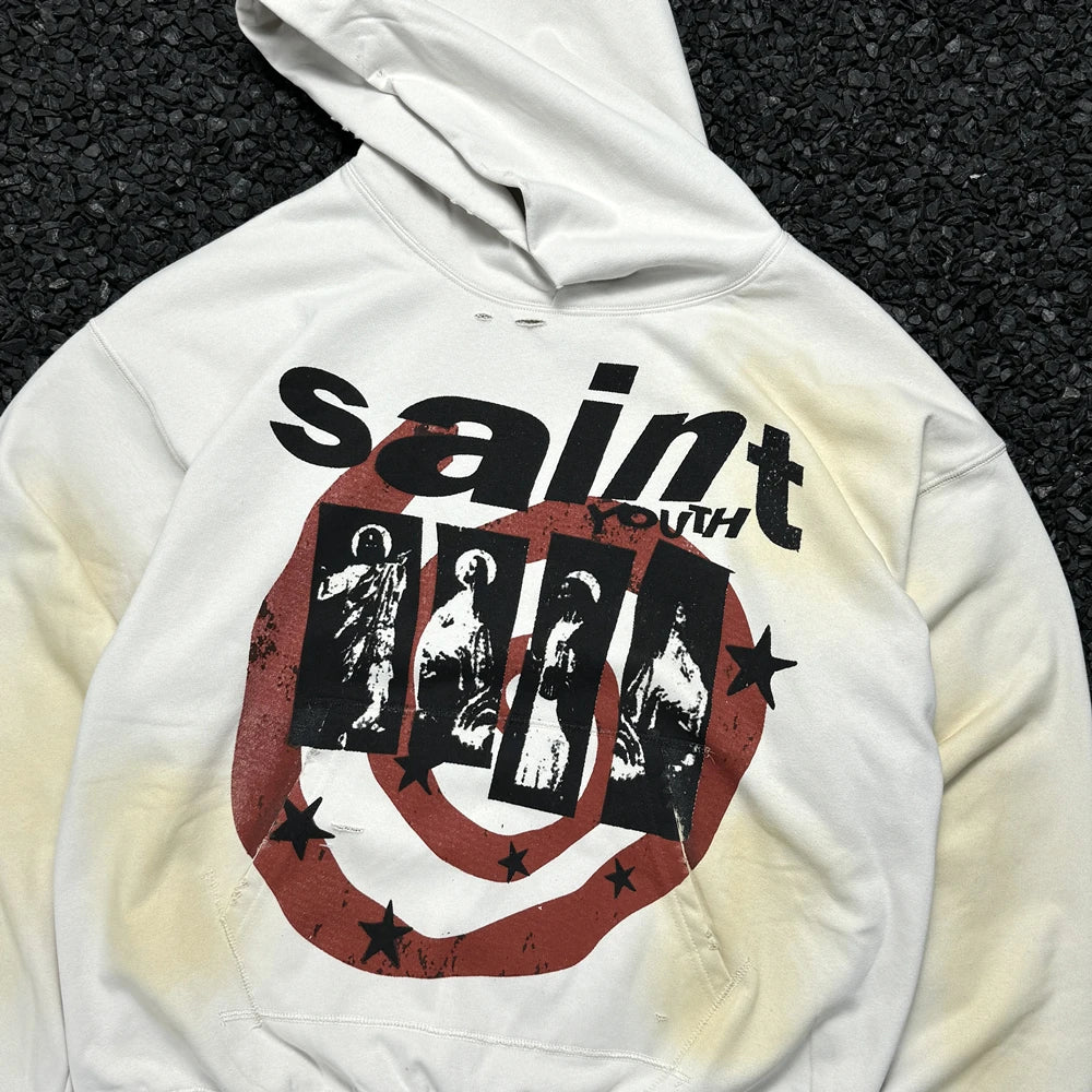Yao Fashion Saint OF Michael Streetwear Vintage Graphics Print Hooded Men Clothing HipHop Y2k Pullover Sweatshirt For Men