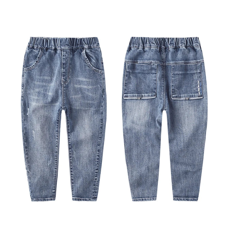 IENENS Spring Light Blue Children's Jeans Boy Denim Trousers Kids Clothes Baby Boys Elastic Waist Pants Slim Jeans For Boy