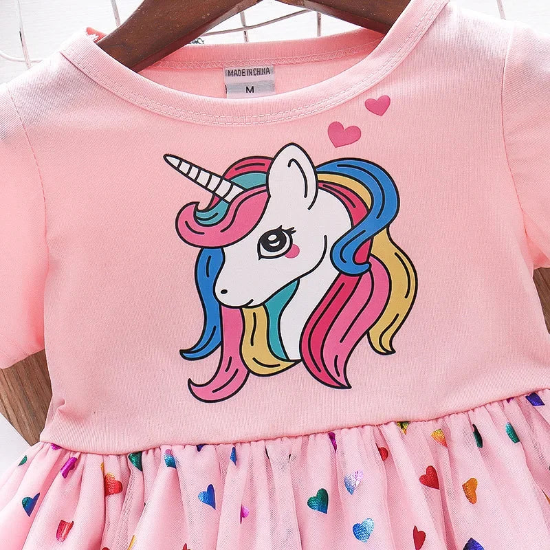 Kids Dresses for Girls Sohort Sleeve Unicorn Clothes