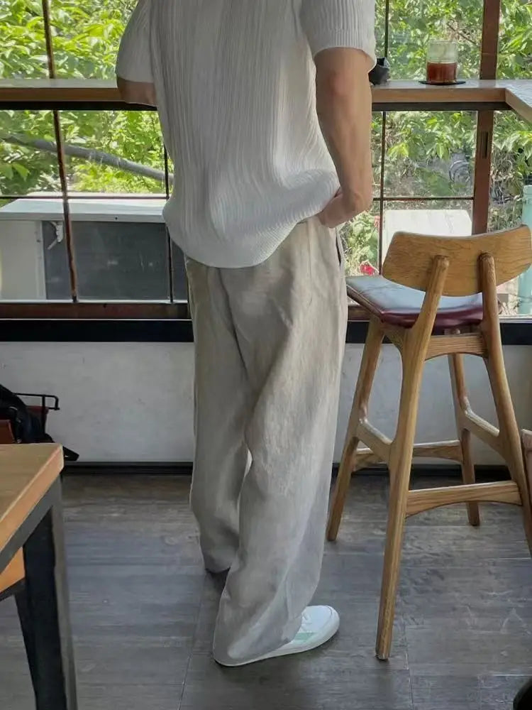 Linen Thin Casual Pants Men Summer New Sle Japanese Lazy Loose Drape Simple Pure Color Straight Leg Pants Breathable