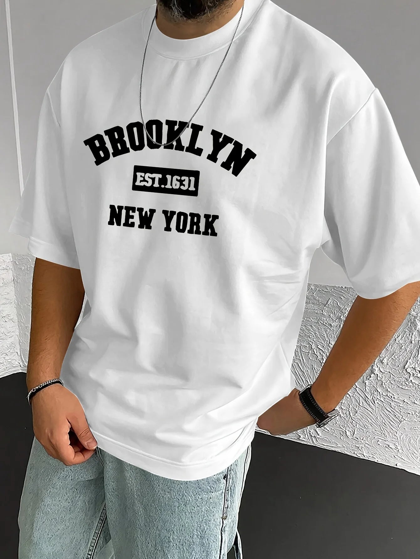 Men's summer 100% pure cotton fashionable casual loose sports Brooklyn pattern printed round neck short sleeved T-shirt top