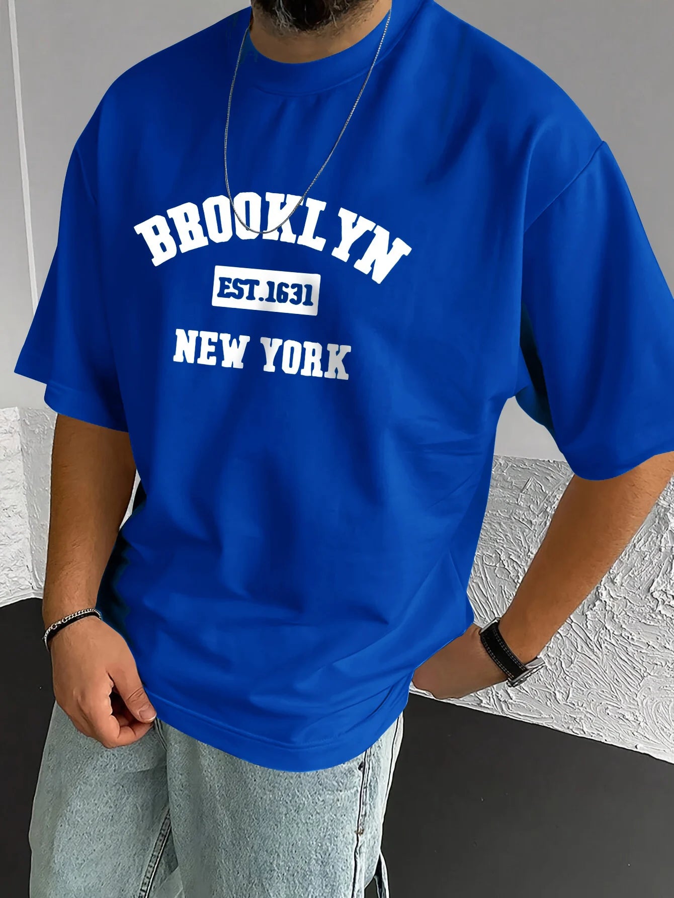 Men's summer 100% pure cotton fashionable casual loose sports Brooklyn pattern printed round neck short sleeved T-shirt top