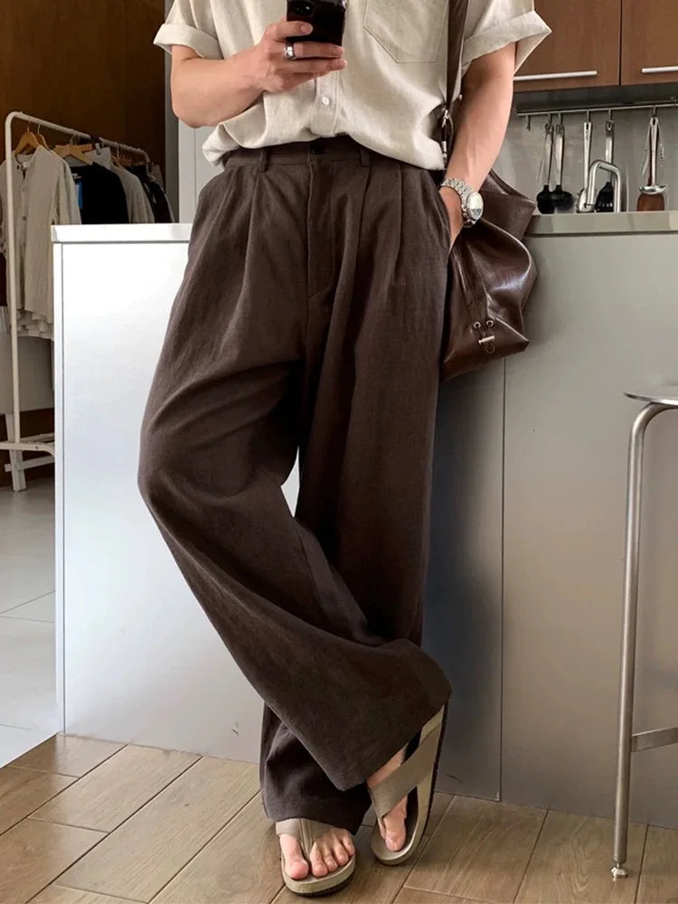 Linen Thin Casual Pants Men Summer New Sle Japanese Lazy Loose Drape Simple Pure Color Straight Leg Pants Breathable