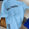 Los Angeles letter print men's summer 100% cotton fashion loose large size casual comfortable round neck short-sleeved top