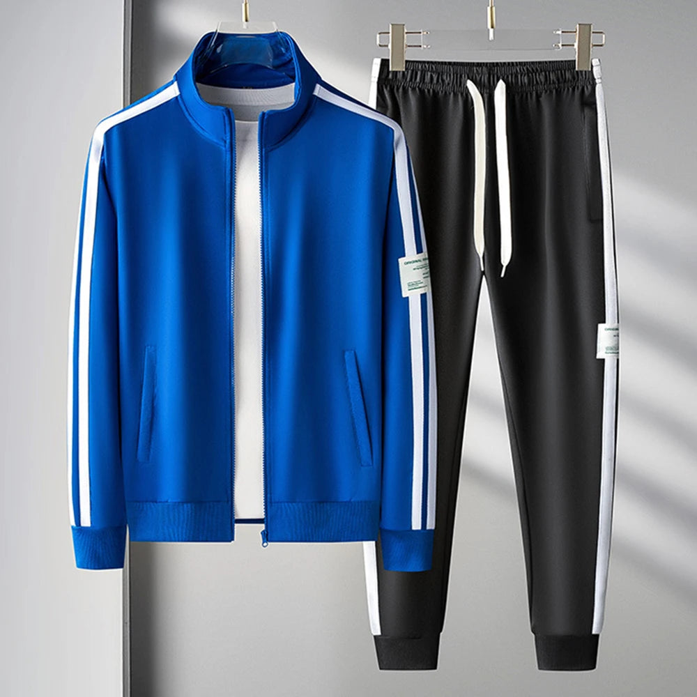 Mens Casual Striped Contrast Sports Suit Mens Two-Piece Cardigan Zipper Sportswear Spring And Autumn Mens Sportswear Sports Suit