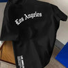 Los Angeles letter print men's summer 100% cotton fashion loose large size casual comfortable round neck short-sleeved top