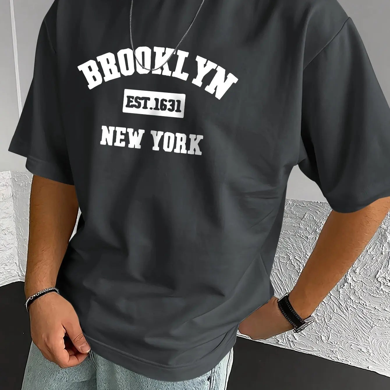 Men's summer 100% pure cotton fashionable casual loose sports Brooklyn pattern printed round neck short sleeved T-shirt top