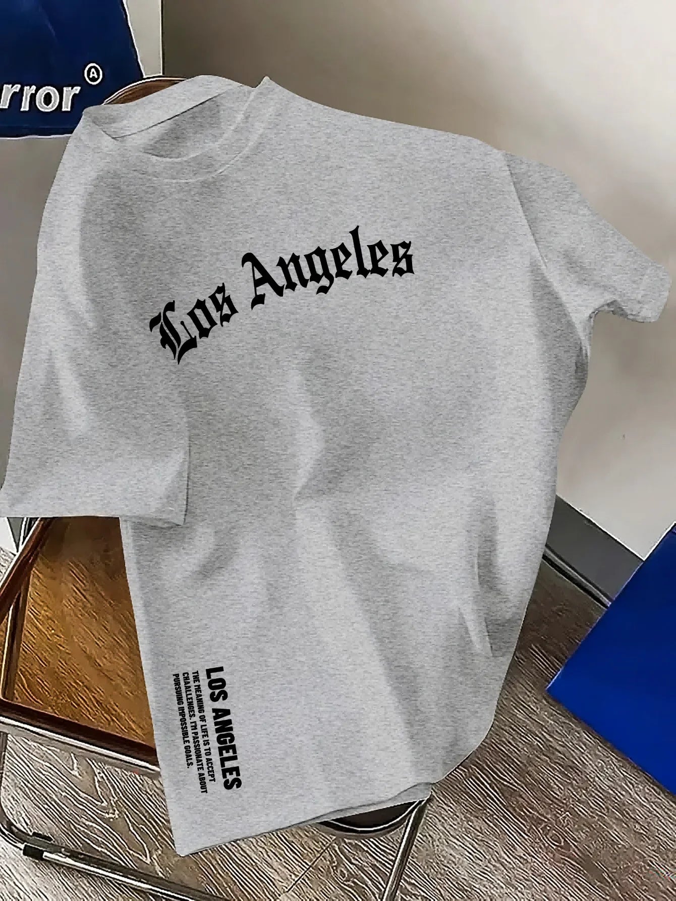 Los Angeles letter print men's summer 100% cotton fashion loose large size casual comfortable round neck short-sleeved top