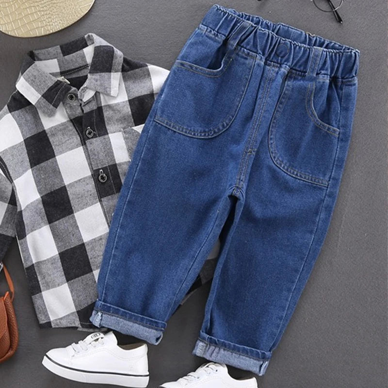 2024 Kids Boys Jeans Classic Black Blue Pants Streetwear Denim Jogger Pant Infant Boy Casual Bowboy Trousers4-10T джинсы детские