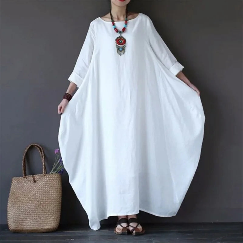 New Loose Size Round Neck Mid-Sleeve Large Dress