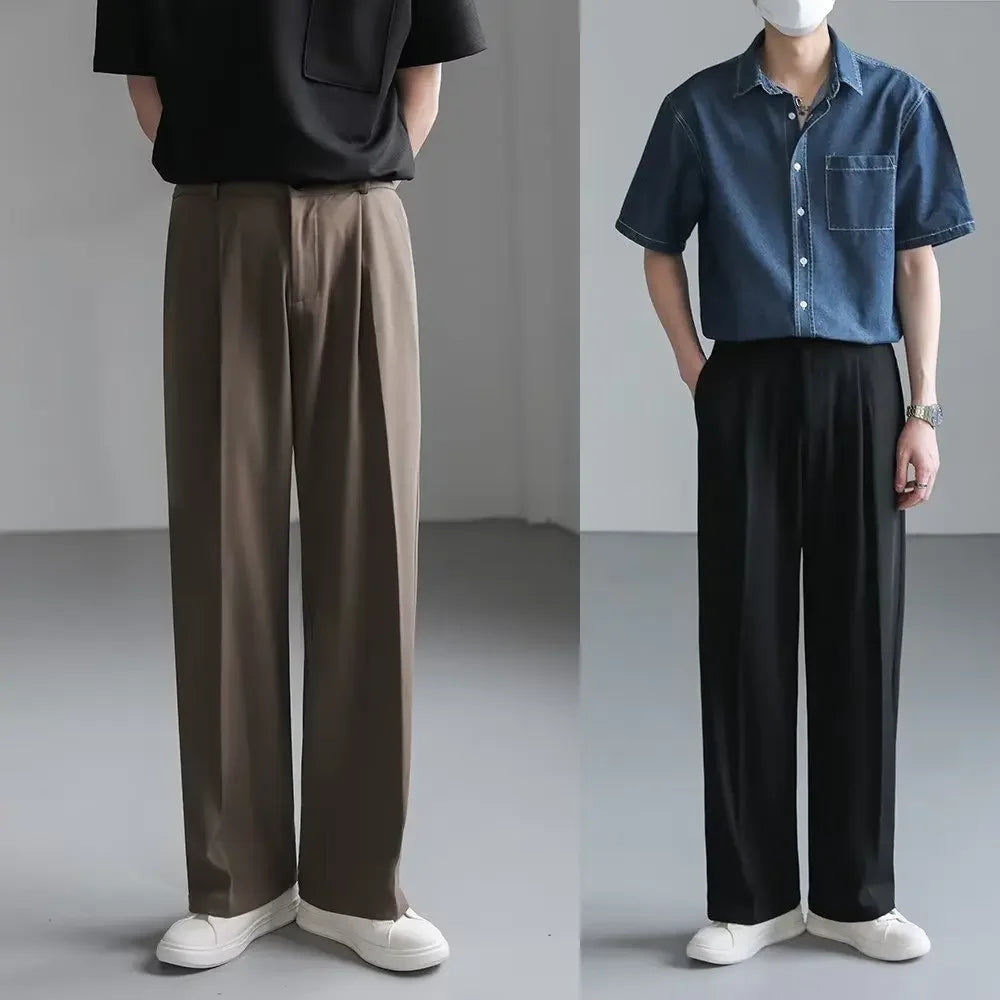 Summer New British Men Suit Pants Solid Oversize Business Casual Wide Leg Straight Trousers Japan Korean Fashion Y2k Streetwear