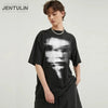 Hip Hop 2024 Summer Washed Black T-Shirt Streetwear Graphic Blurry Face T Shirt Cotton Unisex Men's Tshirt Tops Y2k Tees Hipster