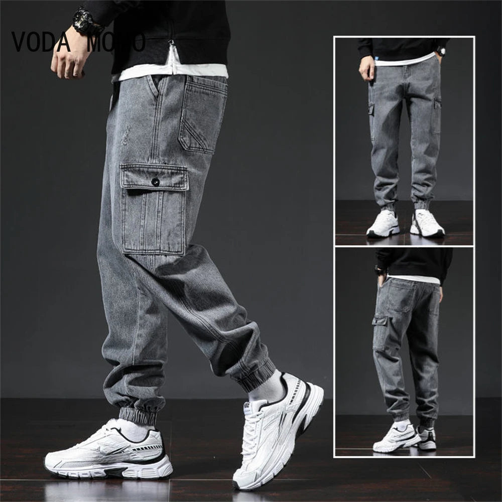Spring Summer Black Blue Cargo Jeans Men Streetwear Denim Jogger Pants Men Baggy Harem Jean Trousers Harem Jean Trousers