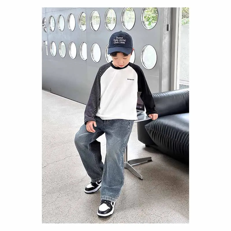 Boys Spring Jeans Children's Fashion Pants Autumn New Straight Trousers Kids Casual Loose Elastic Denim 2025 Teens Cotton Bottom