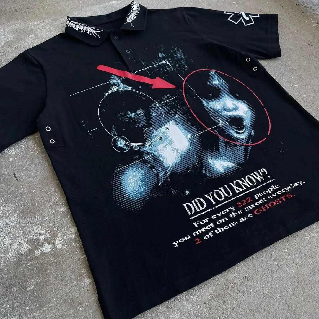 Gothic Harajuku Retro Streetwear Graphic Top Hip Hop Punk Casual Polo Shirt Men High Street Casual Cotton Lapel Short Sleeves