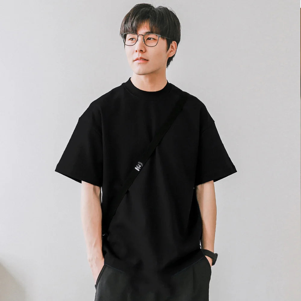 T-shirts Men 350gsm Cotton Solid Color Male Short-sleeved T-shirt Spring Summer Loose Bottoming Shirt Casual T Shirts