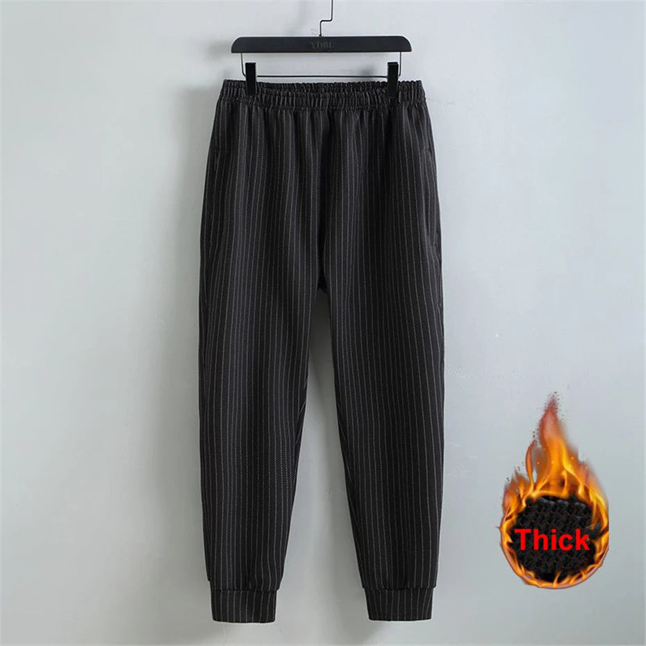 Men's Stripe Sets Plus Size 10XL 11XL Cargo Shirts Pants Male Autumn Winter Thick Suits Fashion Casual Jacket Sets Big Size 10XL