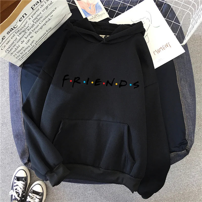 Spring Autumn Men Letter Printing Hoodie Fashion Friends Clothing Casual Hooded Tops Oversized Streetwear Male Solid Color