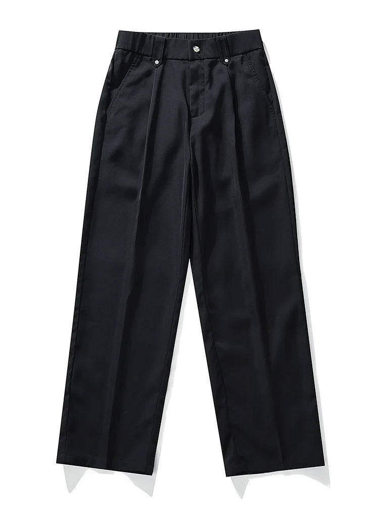 Summer Men's Pants Big Size Light Cool Polyester Straight Suit Pants Loose Fit Banding Slacks Men Business Casual Trousers 8XL