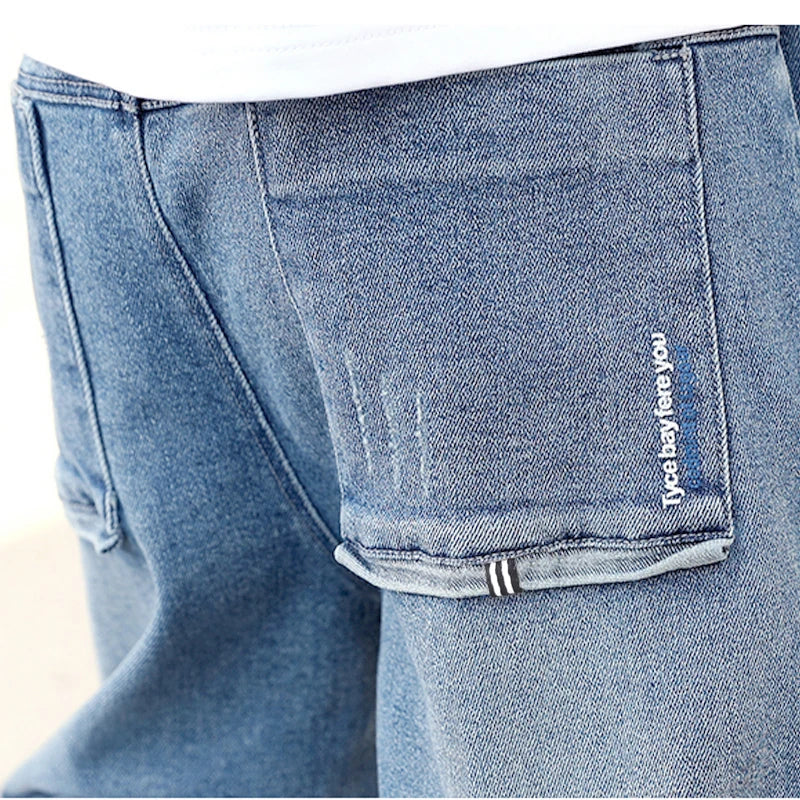 IENENS Spring Light Blue Children's Jeans Boy Denim Trousers Kids Clothes Baby Boys Elastic Waist Pants Slim Jeans For Boy