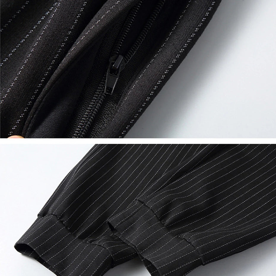Men's Stripe Sets Plus Size 10XL 11XL Cargo Shirts Pants Male Autumn Winter Thick Suits Fashion Casual Jacket Sets Big Size 10XL